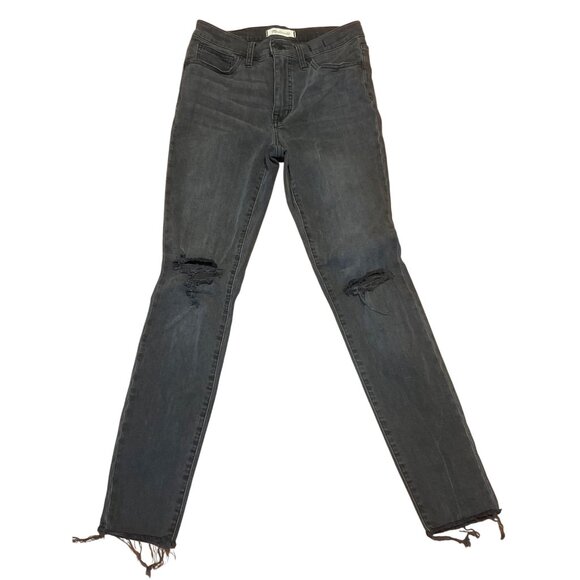 Madewell 9" Mid Rise Skinny Denim Jeans Black Gray Distressed Raw Hem Size 27 - Picture 1 of 6